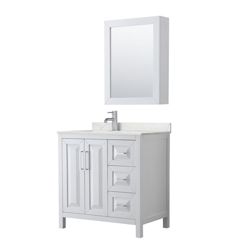 Daria 36'' W Vanity, White Quartz, White, Polished Chrome