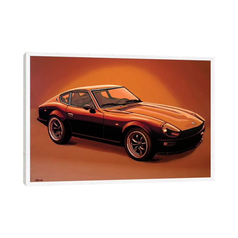 Datsun 240Z 1970 by Paul Meijering - Painting on Canvas, 66.04 cm H x 45.72 cm W, White Framed