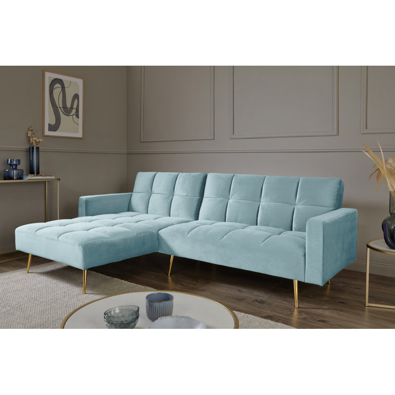 Shiflet Posh Reversible Sleeper Corner Sofa, Light Blue Velvet