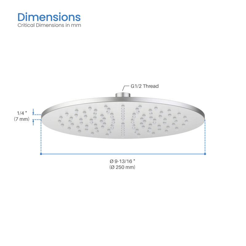 Pomme de douche circulaire à profil mince en métal 10 po 1,75 gallons par minute, Nickel brossé