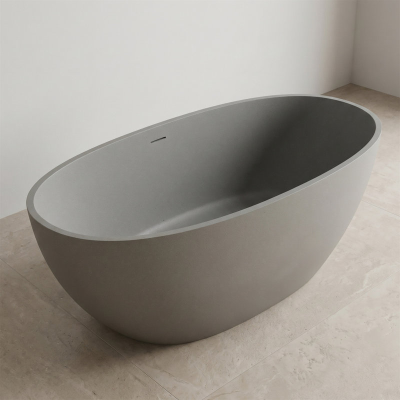 63" Freestanding Soaking Bathtub, Stone Resin, One-Piece Ergonomic Design, Pop-Up Drain, Anti-Leak