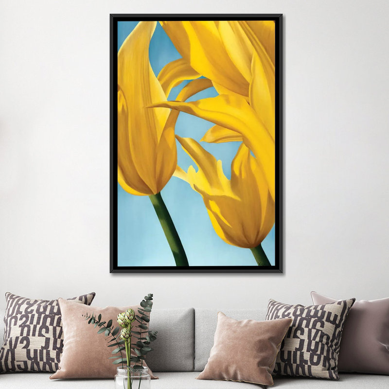 «Dancing Yellow», impression sur toile, H 26 po x l 18 po x P 1,5 po, Toile avec cadre noir, Pas de tapis