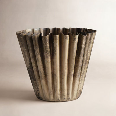 Fluted Metal Vase with Distressed Finish