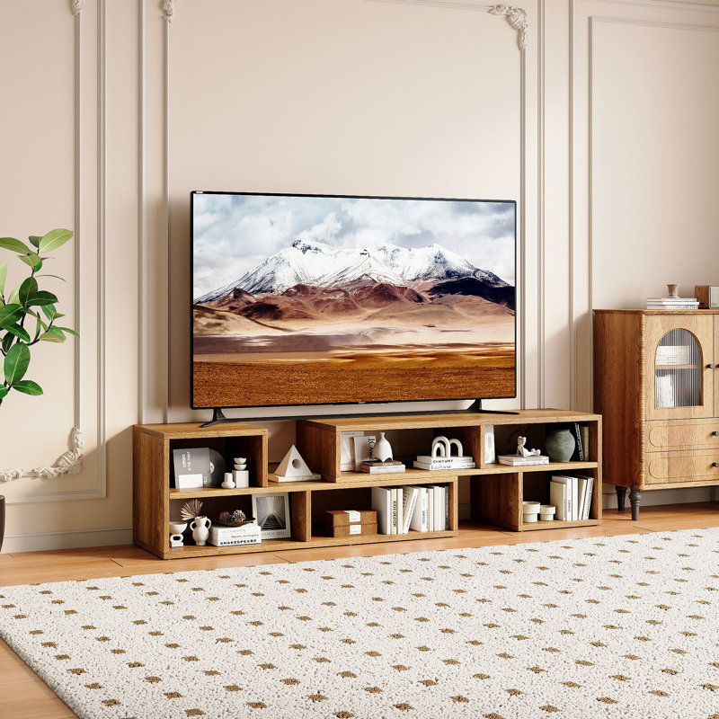Modular Extendable TV Stand, Rustic Wood Media Console with Open Storage Cubbies, Freestyle Combination Entertainment Centre, Adjustable TV Cabinet