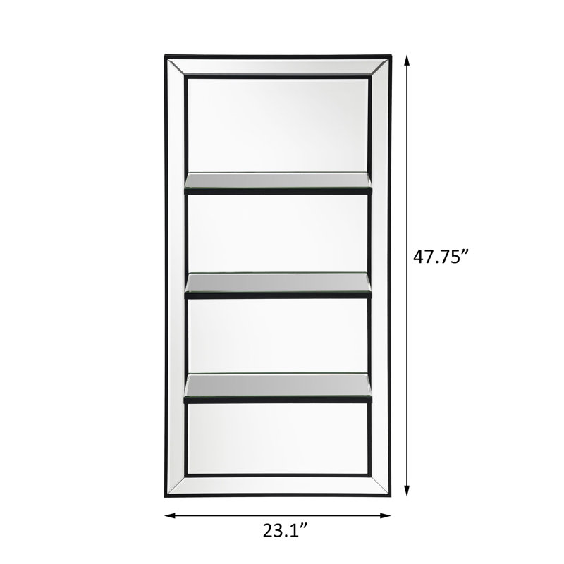 24 x 47 Inch Rectangular 3-Shelf Wall Mirror Silver