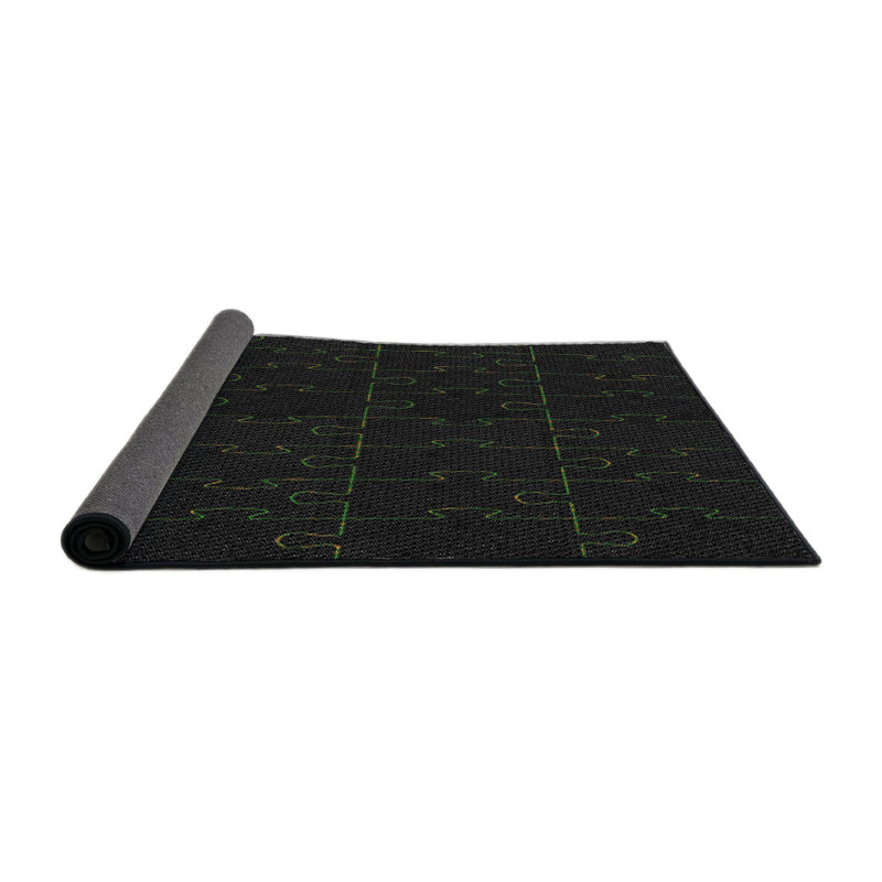 Tapis noir/vert à motifs, Rond 3 pi