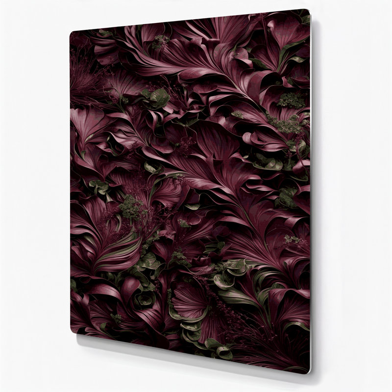 Abstrait floraux, art mural rouge en métal 75, H 16 po x l 20 po