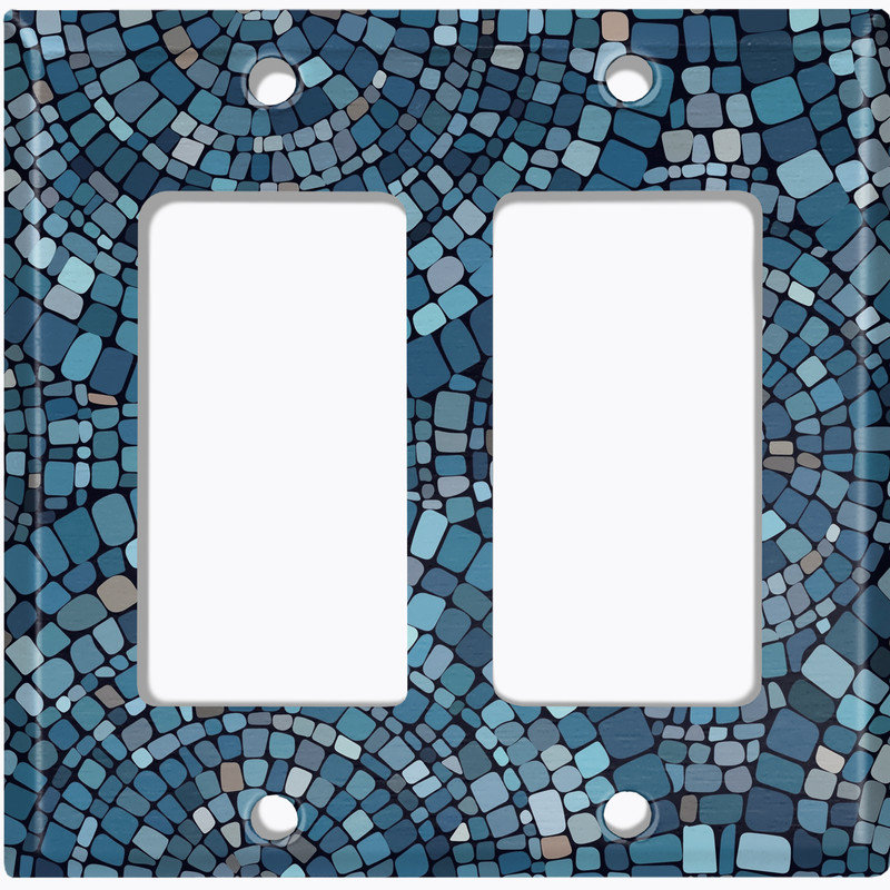 Metal Light Switch Plate Cover; US Standard Size 2 Gang Toggle - Printed Image of Blue Tile Pattern, #8 Single Duplex Outlet
