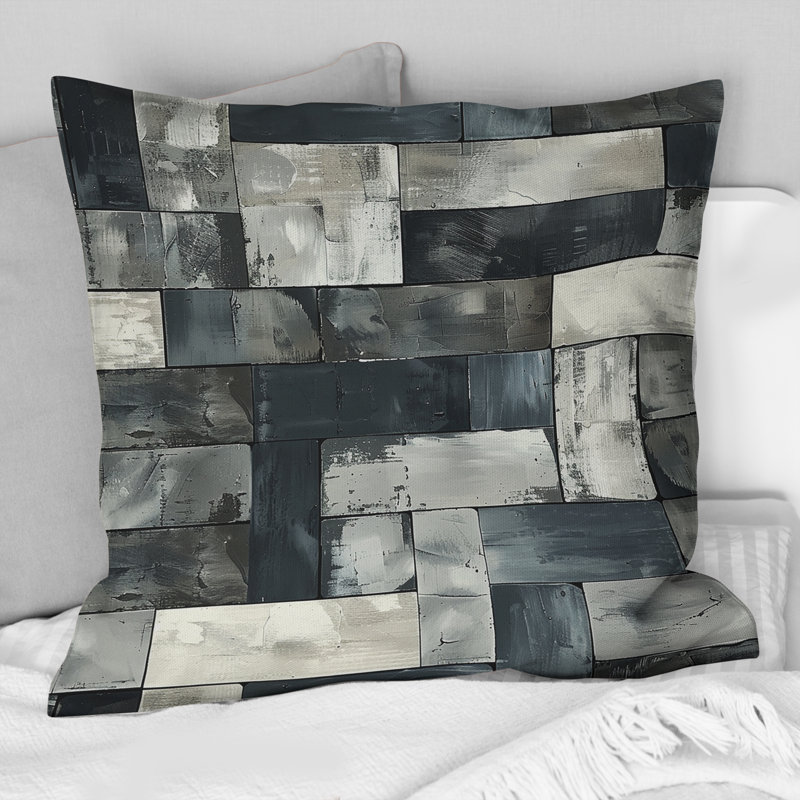 Coussin décoratif gris à motif géométrique Midcentury II, H 18 po x l 18 po