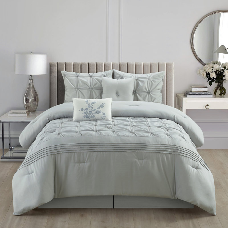 Alvina Gray Microfiber 6 Piece Comforter Set, California King Comforter + 5 Additional Pieces 