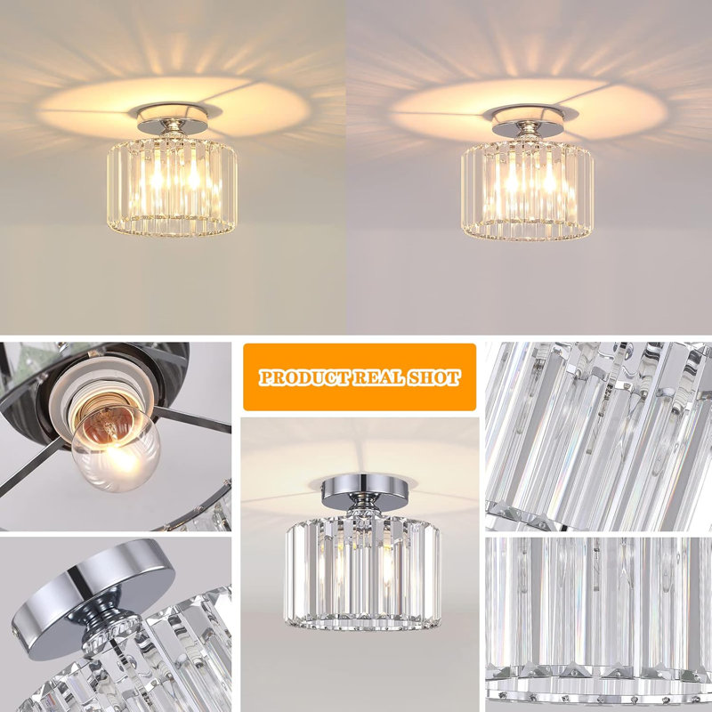 Semi Flush Mount Modern Chandelier Crystal Ceiling Light Fixture Small Close To Ceiling Light(Silver)