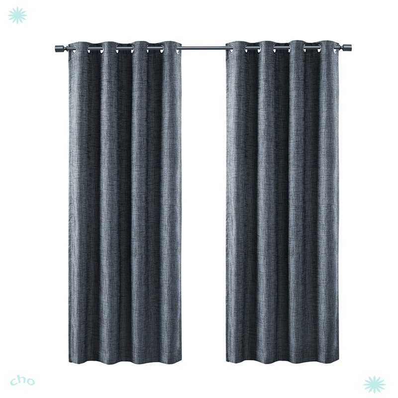 Printed Heathered Blackout Grommet Top Curtain Panel, 54" W x 84" L, Navy