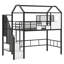 Lit mezzanine en métal avec toit et boîte de rangement, simple, noir