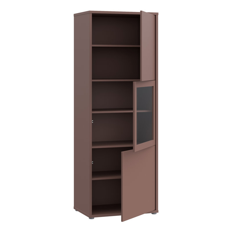 Modern 3-Door Display Cabinet, Engineered Wood, Brown