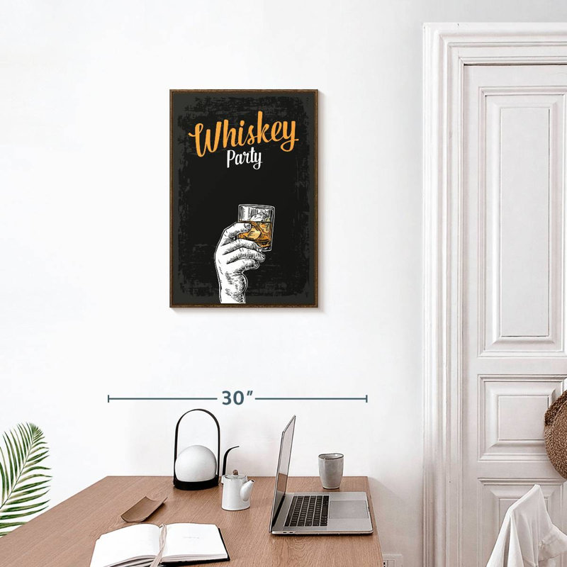 Whisky Party, 17" x 25", Cadre flottant noyer