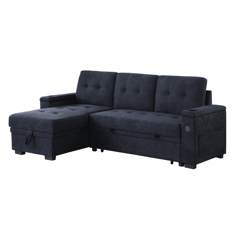 Aurora II 84"W Dark Gray Woven Fabric Reversible Sleeper Sectional Sofa With Storage Chaise, Dark Gray Fabric