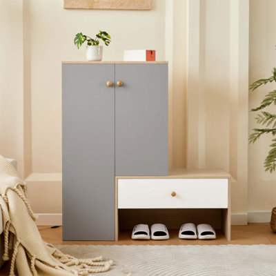 Multi-functional Shoe Storage Bench & Cabinets, Adjustable Shelves for Hallway, Entryway, and Living Spaces