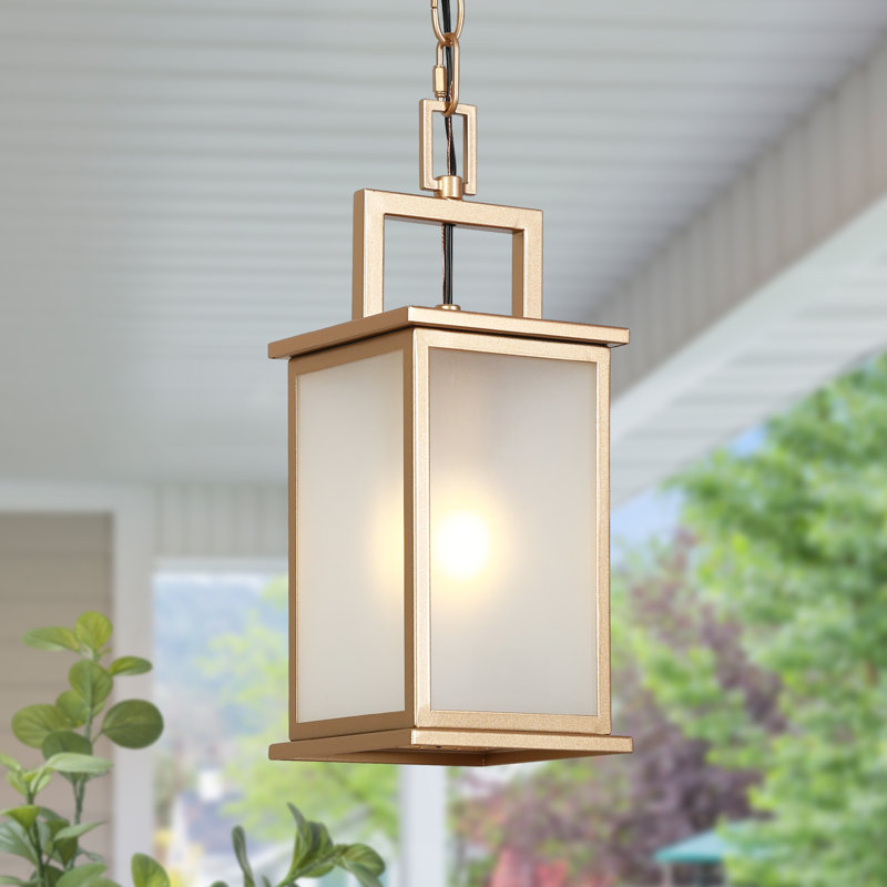 1 Suspension DEL extérieure à 1 lumière, verre dépoli doré foncé, culot E26, pour endroits humides (lot de 1)