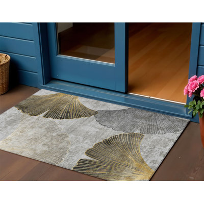 Tapis extérieur gris anthracite lavable floral 3 pi x 5 pi