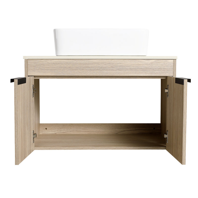 Ensemble de meuble-lavabo moderne 30 po avec lavabo en céramique, meuble-lavabo mural en chêne blanc avec porte à fermeture douce