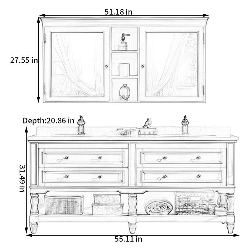 American style multifunctional bathroom cabinet, White