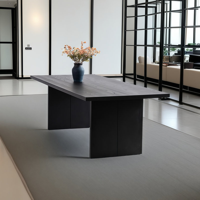 Table de salle à manger rectangulaire moderne en bois massif noir, H 29,5 po x L 63 po x l 27,6 po