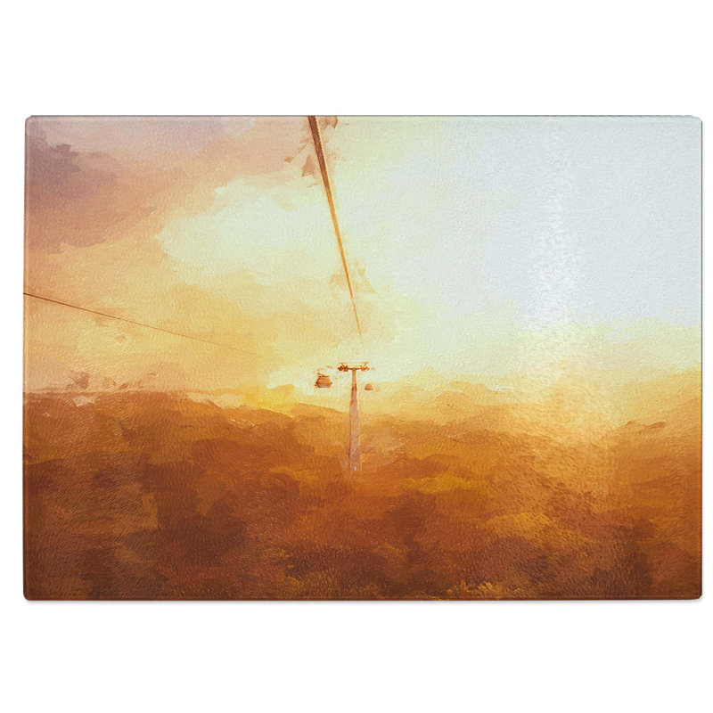 Tempered Glass Cable Car in Turkey Chopping Board, 39 cm W x 28.5 cm L