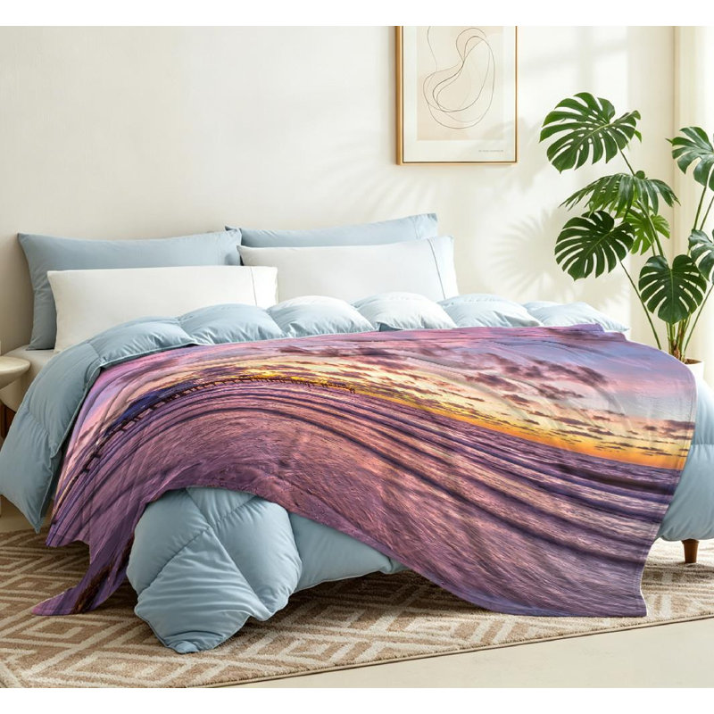 Jeté en flanelle orange ultra doux, imprimé d'un côté Sunset, Throw 50" x 60"