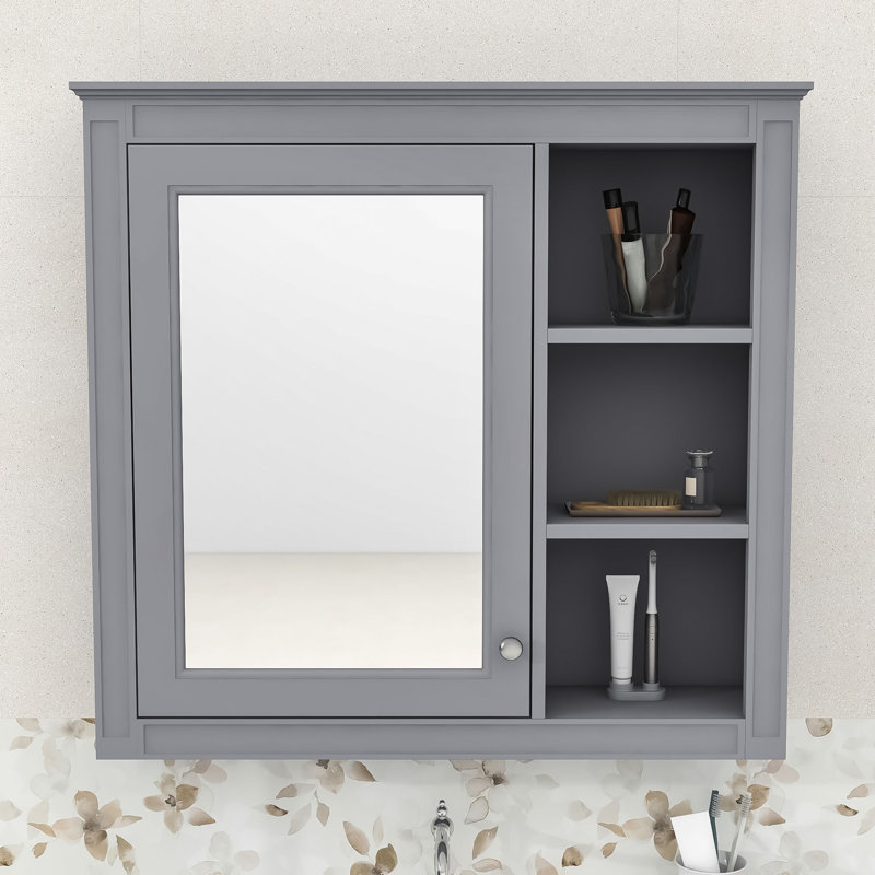 Armoire à pharmacie murale avec miroir et rangement dissimulé Xhoana, Gris