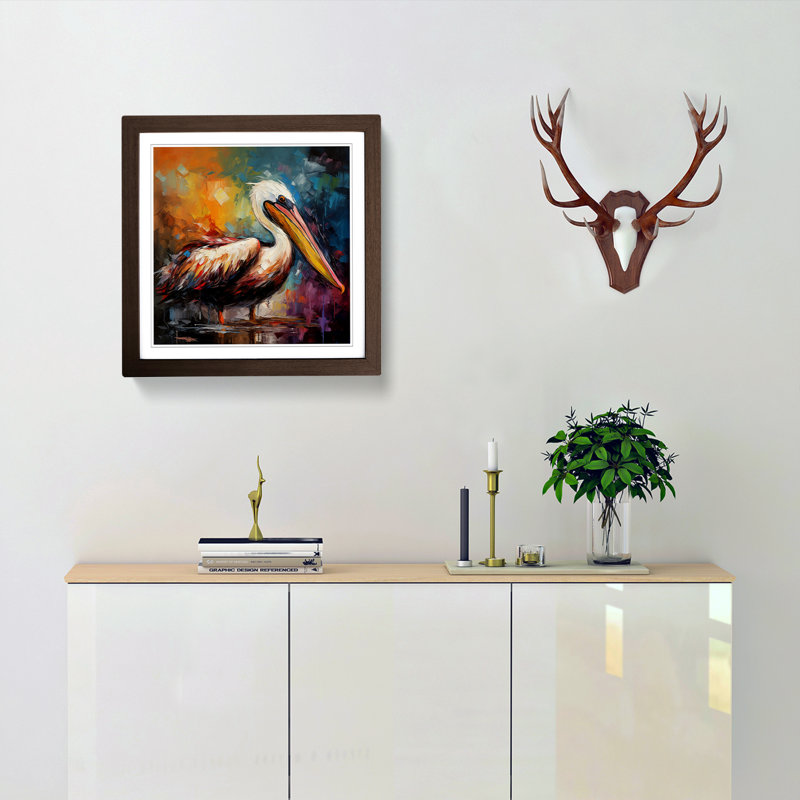 Pelican Palette Knife Painting No.3 - Framed Print, Walnut