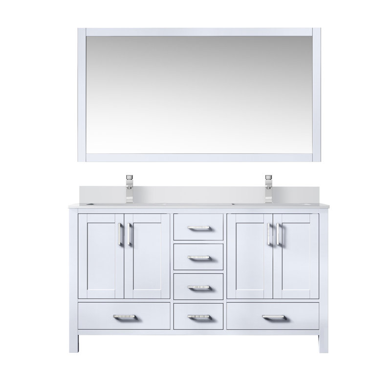 Jacques 60 in. W x 22 in. D Double Bath Vanity, Faucet Set and 58 in. Mirror, White Quartz, White