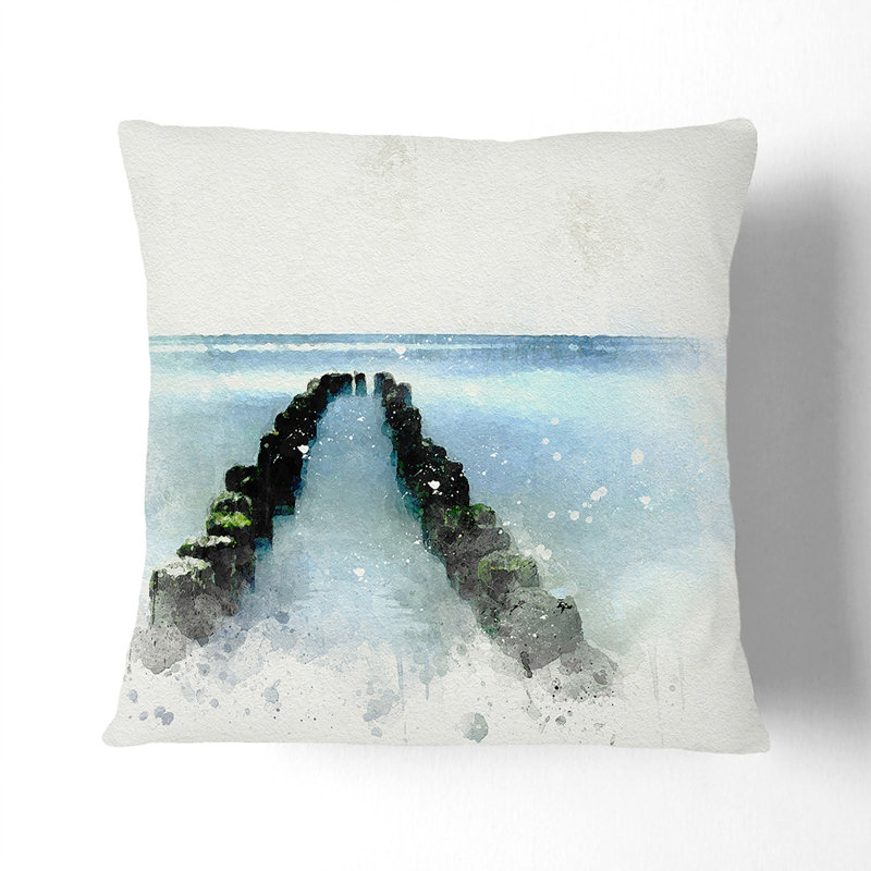 Breakwater In The Baltic Sea In Abstract Square Throw Cushion, 55cm H x 55cm W x 20cm D, White