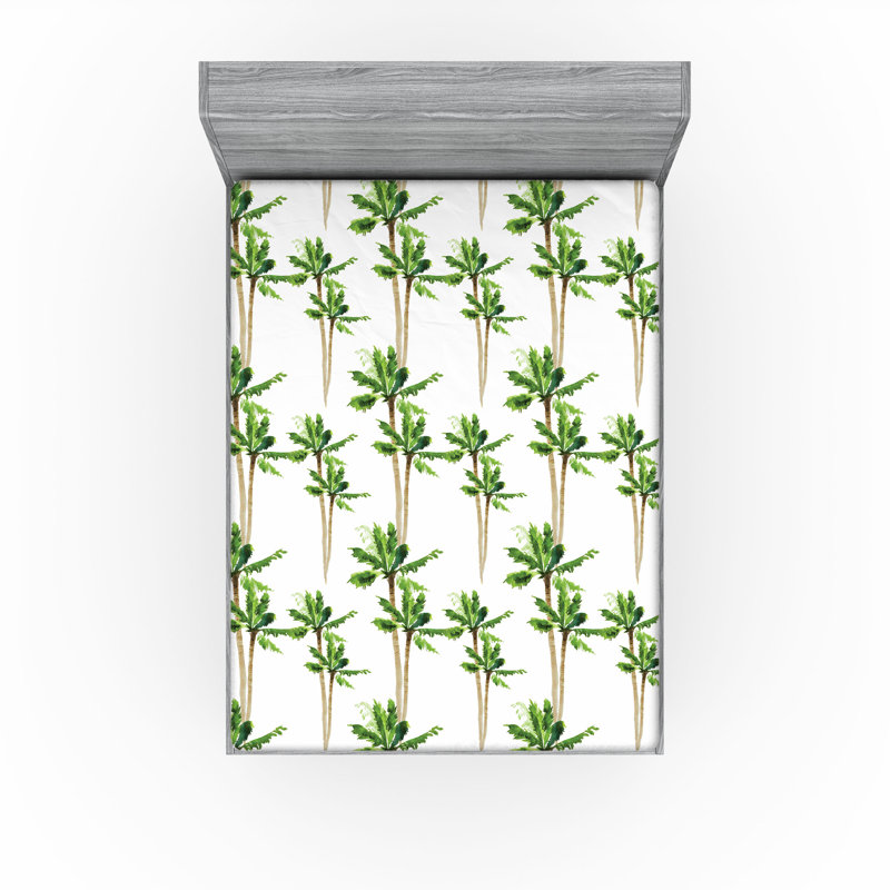 Drap-housse Ambesonne, paquet de 2, Drap-housse très grand californien, Vert / cacao / floral blanc