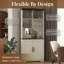 Unité de rangement haute, armoire à vin d'angle, avec tablettes réglables et portes en verre trempé, cadre en bois, dossier en miroir, vitrine à 5 niveaux, armoire de bar, style Mid-Century moderne, blanc