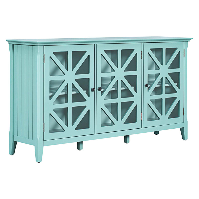 Buffet en bois massif de 62,2 po Argiri, Turquoise
