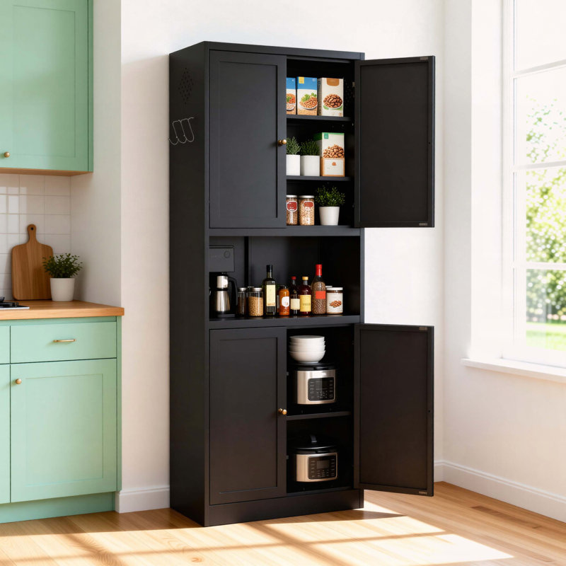 72-Inch Tall Steel Kitchen Pantry Cabinet with Countertop