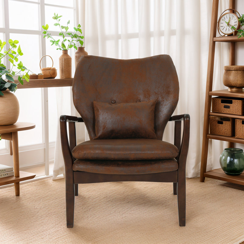 Margueritt Upholstered Armchair, Brown Polyester, Dark Brown