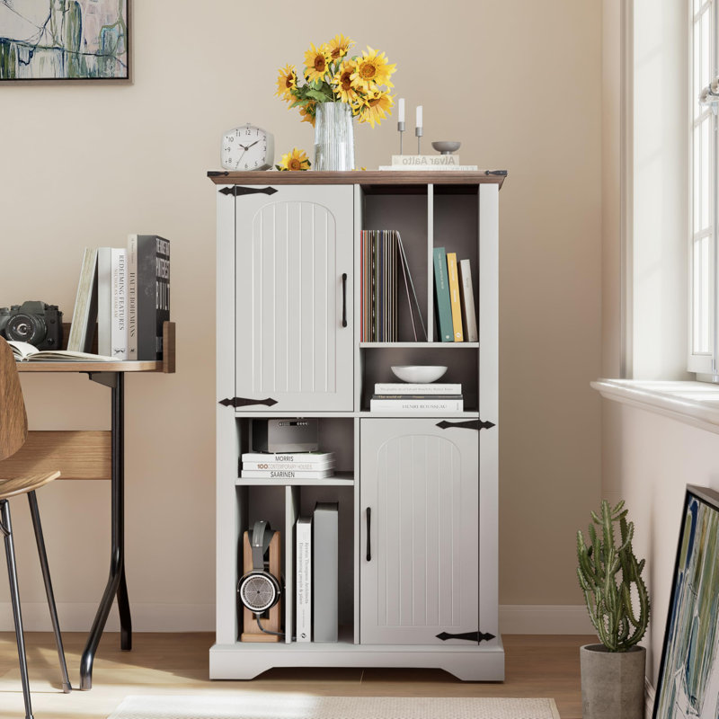 47" Farmhouse Bookshelf With Barn Doors, White