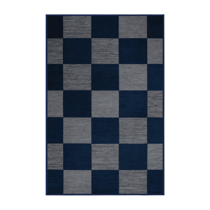 Machine Washable Checkered Blue Area Rug, Rectangle 2' x 3'