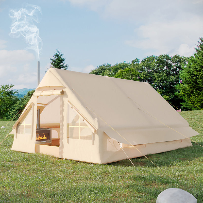 Inflatable Tent for 8-10 Person, Fast Setup with Pump, Flame-Retardant Stove Jack, 210D Oxford Fabric, Vents