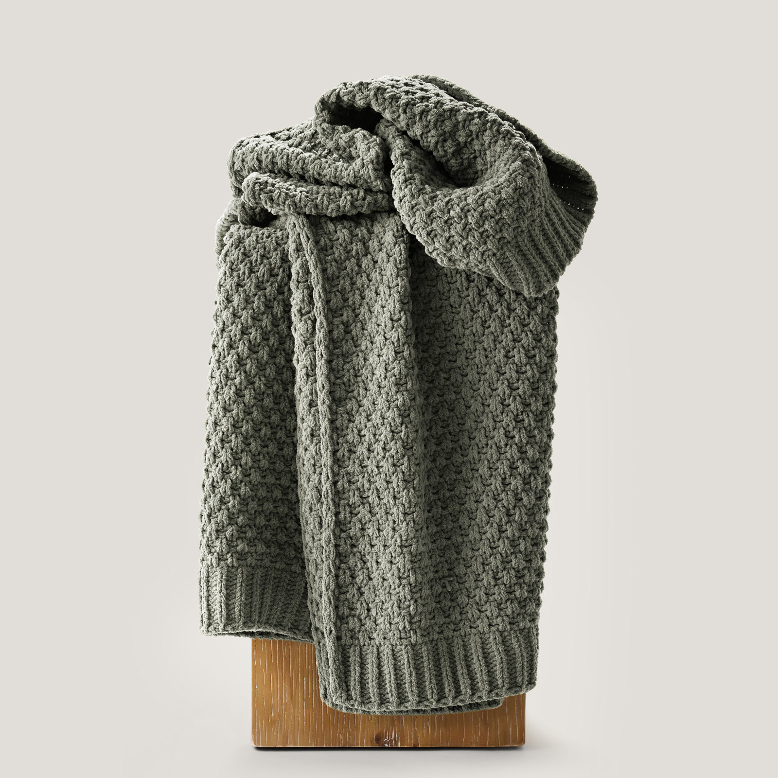 Chunky Chenille Knit Throw Blanket, 80" L x 60" W, Dried Thyme
