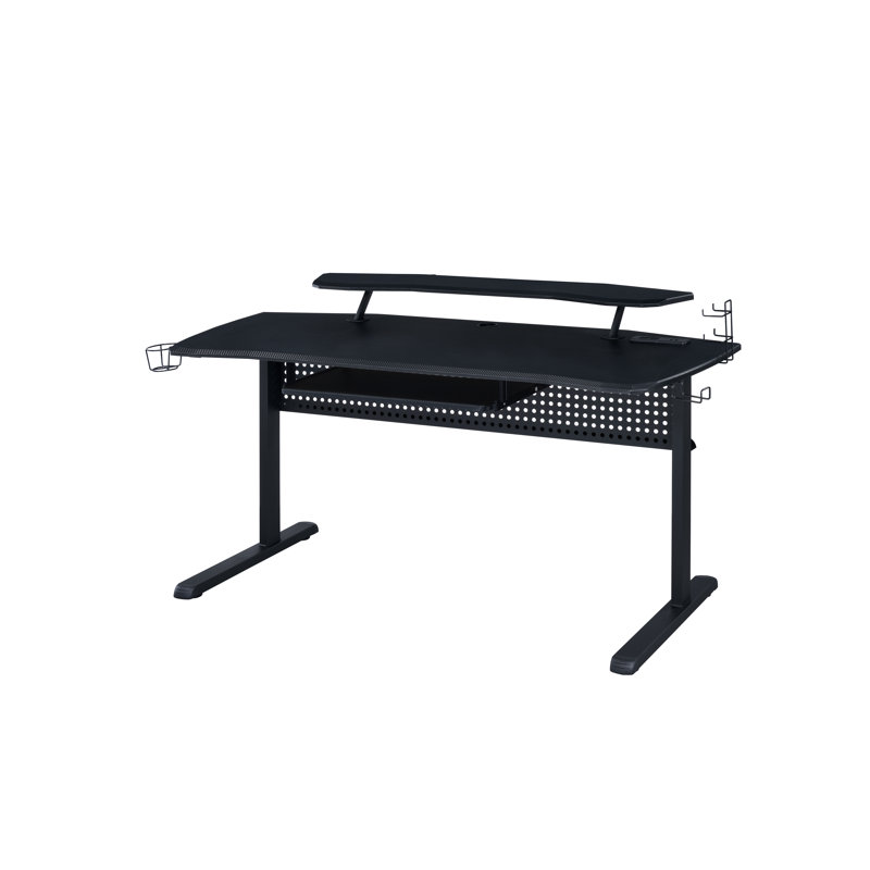 Ahad Writing Desk with Power Outlet, Black/Black