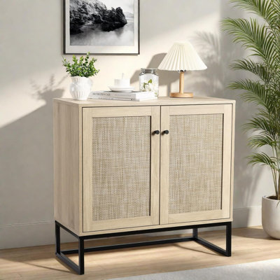 Sideboard Buffet Cabinet with 2 Rattan Doors, Farmhouse Console Table with Storage, Entryway Accent Table Kitchen Cupboard by Bay Isle Home