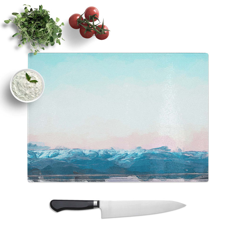 Tempered Glass Sunset over the Mountains Chopping Board, 39 cm W x 28.5 cm L