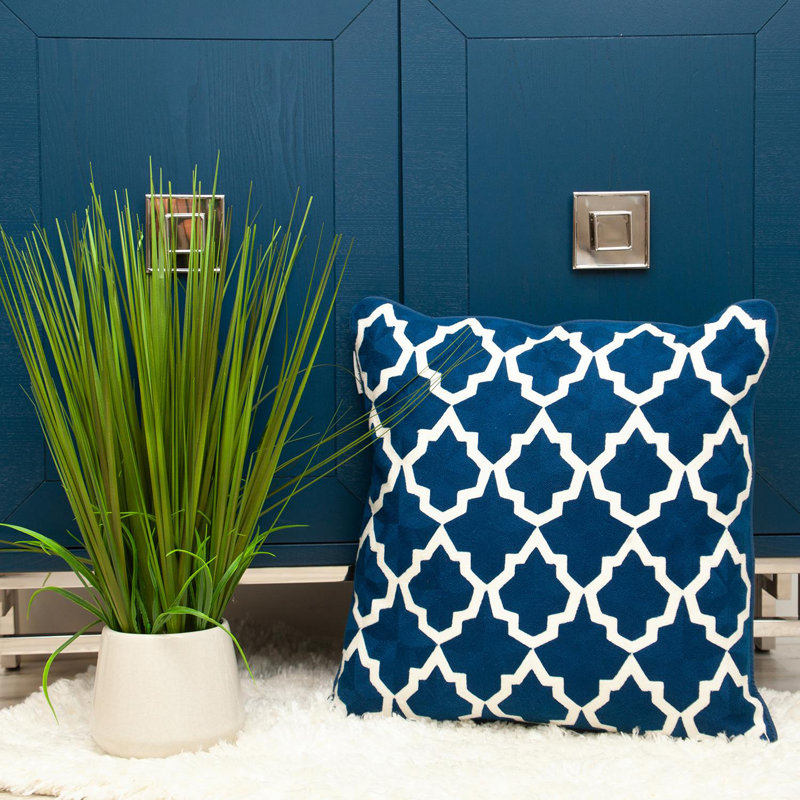 Parkland Collection Canita Transitional Geometric Blue 20" x 20" Pillow, Blue