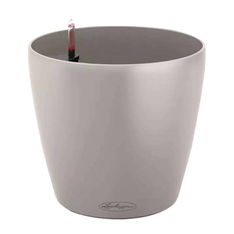 Pot à fleurs rond en plastique Classico Color 43 avec indicateur de niveau d'eau pour l'intérieur et l'extérieur, brun sable