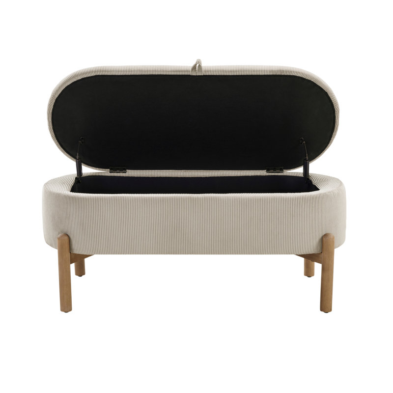 Banc de rangement rembourré en velours côtelé Taupe avec pieds en bois massif pour la construction intérieure et en contreplaqué