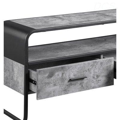Modern Sleek Design TV Stand With Shelf Storage Drawers Frame Concrete Gray Luxury Living Room Furniture 1Pc, TV Stand