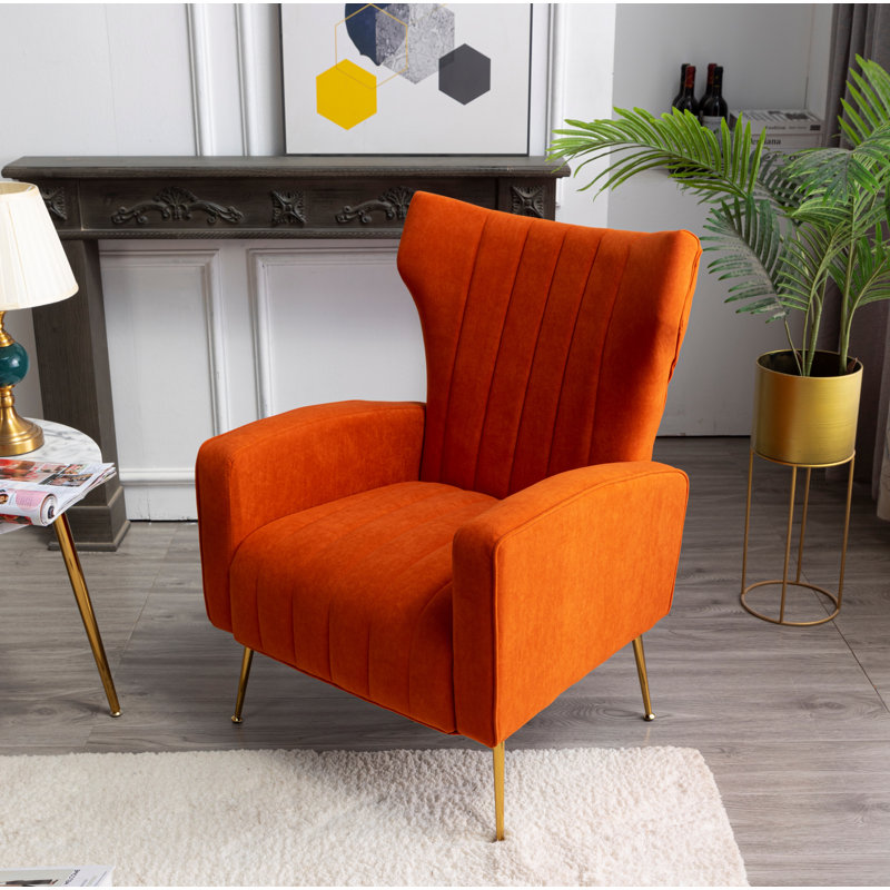 Floreal 27.5" Wide Velvet Wingback Chair, Orange