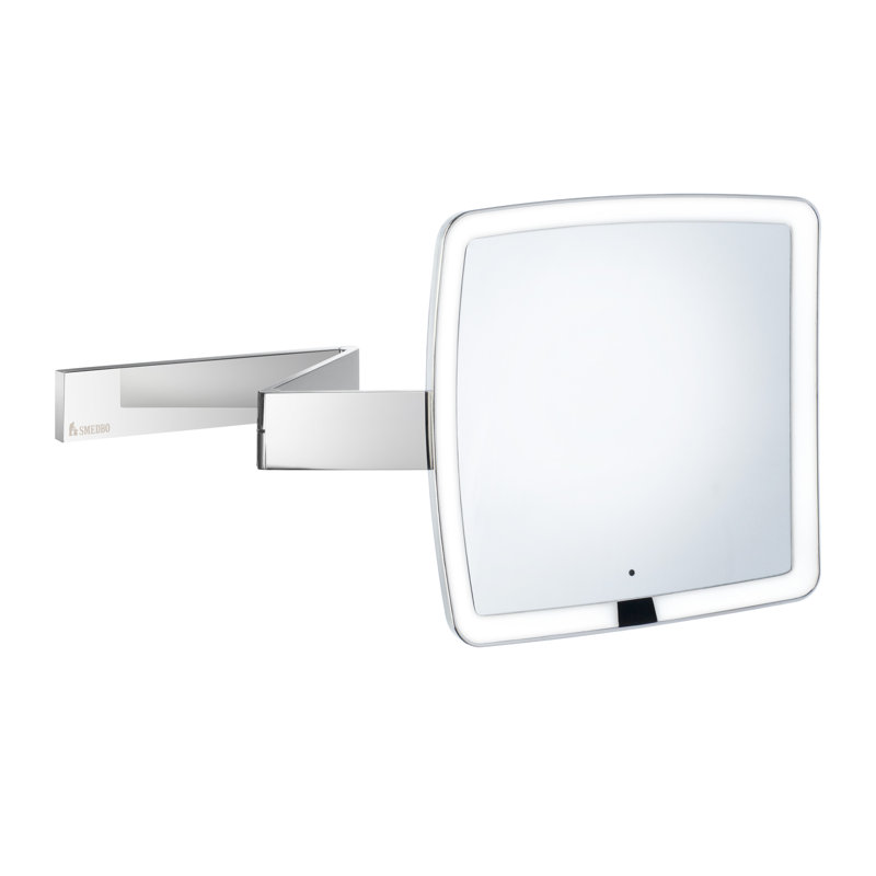 Wall mounted rechargeable LED square make -up mirror. 7x's magnification. Sensor automatically turns the light off when not in use after 12 seconds. USB charging cord included. 